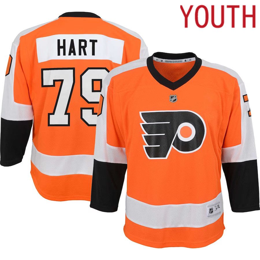 Youth Philadelphia Flyers 79 Carter Hart Orange Home Replica Player NHL Jersey